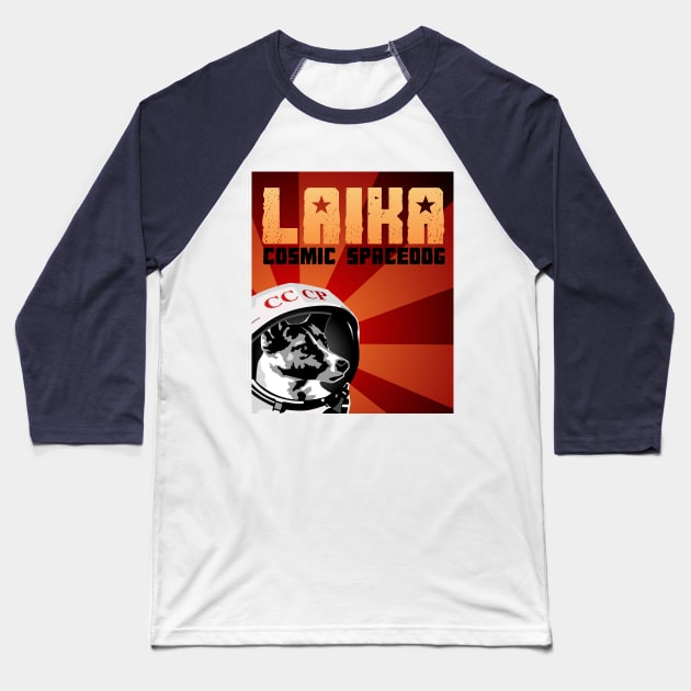 Laika- Cosmic Spacedog Baseball T-Shirt by solublepeter